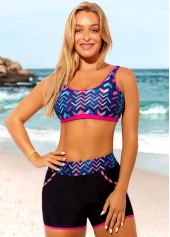 Black swimwear,Geometric swimwear,ROTITA Geometric Print High Waist Black Bikini Set