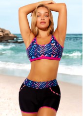 Black swimwear,Geometric swimwear,ROTITA Geometric Print High Waist Black Bikini Set