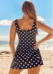 Black swimwear,Dot swimwear,ROTITA Polka Dot Black Wide Strap Swimdress Top