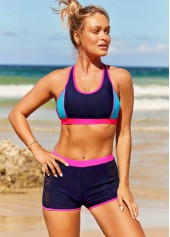 Contrast Color swimwear,ROTITA Contrast Stitch Lace Stitching Navy Blue Bikini Set