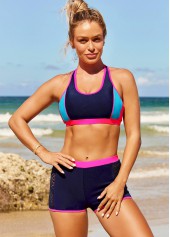 Contrast Color swimwear,ROTITA Contrast Stitch Lace Stitching Navy Blue Bikini Set
