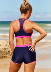 Contrast Color swimwear,ROTITA Contrast Stitch Lace Stitching Navy Blue Bikini Set
