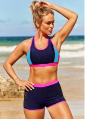 Marineblaues Rotita-Bikini-Set mit Kontrastnähten und Spitzennähten