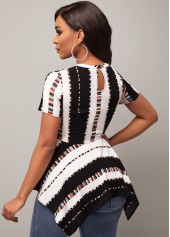 Multi Color tops,Striped tops,ROTITA Striped Asymmetric Hem Color Block Blouse