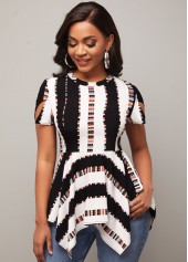 Multi Color tops,Striped tops,ROTITA Striped Asymmetric Hem Color Block Blouse