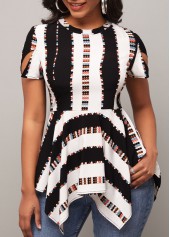 ROTITA Striped Asymmetric Hem Color Block Blouse