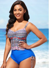 Multi Color swimwear,Tribal swimwear,ROTITA Tribal Print High Waist Tassel Bikini Set