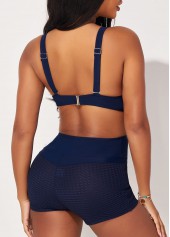 Plain Color swimwear,ROTITA High Waisted Fishnet Panel Navy Blue Bikini Set