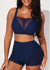 ROTITA High Waisted Fishnet Panel Navy Blue Bikini Set