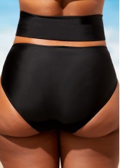 Black swimwear,Plain Color swimwear,ROTITA Black Cross Front High Waist Knitted Bikini Set