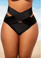 Black swimwear,Plain Color swimwear,ROTITA Black Cross Front High Waist Knitted Bikini Set