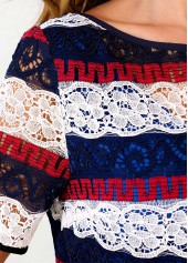 Multi Color dresses,Striped dresses,ROTITA Striped Lace Panel Color Block Belted Dress