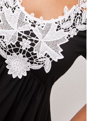 Black tops,Contrast Color tops,ROTITA Black Cold Shoulder Lace Patchwork T Shirt