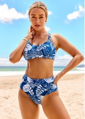 Plants swimwear,ROTITA Lace Up Tropical Print High Waisted Bikini Set