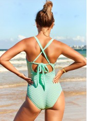 Light Green swimwear,Plain Color swimwear,ROTITA Light Green Textured Fabric One Piece Swimwear