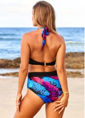 Multi Color swimwear,Tribal swimwear,ROTITA Feathers Halter High Waisted Multi Color Bikini Set