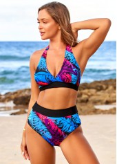 Multi Color swimwear,Tribal swimwear,ROTITA Feathers Halter High Waisted Multi Color Bikini Set