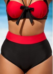 Contrast Color swimwear,ROTITA High Waisted Color Block Bowknot Bikini Set