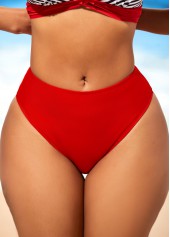 Red swimwear,Striped swimwear,ROTITA Striped Tassel Red Mid Waist Bikini Set