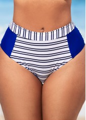 Royal Blue swimwear,Striped swimwear,ROTITA Stripe Print Contrast Royal Blue Bikini Set