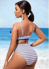 Royal Blue swimwear,Striped swimwear,ROTITA Stripe Print Contrast Royal Blue Bikini Set