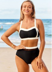 ROTITA Contrast High Waisted Cross Strap Bikini Set