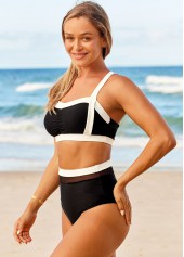 Black swimwear,Contrast Color swimwear,ROTITA Contrast High Waisted Cross Strap Bikini Set