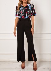 Multi Color tops,Floral tops,ROTITA Floral Print Polka Dot Turndown Collar Blouse