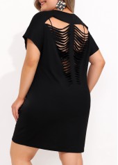 ROTITA Black Plus Size Sheer Back Short Sleeve Cover Up
