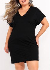 Black plus size,Plain Color plus size,ROTITA Black Plus Size Sheer Back Short Sleeve Cover Up