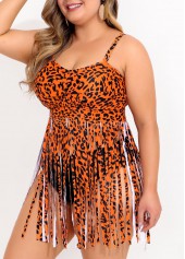 Leopard plus size,ROTITA Tassel Plus Size Leopard Rust Orange Swimdress Top