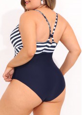 Navy plus size,Striped plus size,ROTITA Tie Side Navy Blue Plus Size One Piece Swimwear