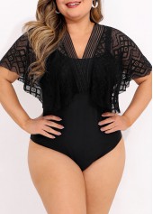 Black plus size,Plain Color plus size,ROTITA Plus Size Lace Stitching Black One Piece Swimwear