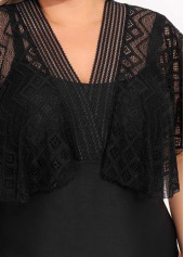 Black plus size,Plain Color plus size,ROTITA Plus Size Lace Stitching Black One Piece Swimwear