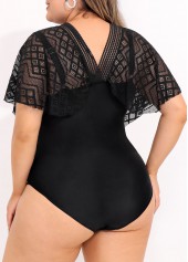 Black plus size,Plain Color plus size,ROTITA Plus Size Lace Stitching Black One Piece Swimwear