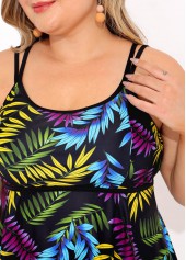 Multi Color plus size,Plants plus size,ROTITA Plus Size Double Straps Leaf Print Swimdress Top