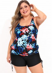 Multi Color plus size,Floral plus size,ROTITA Floral Print Plus Size Wide Strap Tankini Top