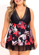 Plus Size Patchwork Tribal Print Multi Color Tankini Set