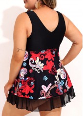 Multi Color plus size,Tribal plus size,ROTITA Tribal Print Mesh Stitching Plus Size Swimdress Top