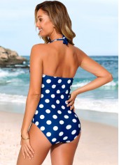 Blue swimwear,Dot swimwear,Blue Polka Dot Halter One Piece Swimwear