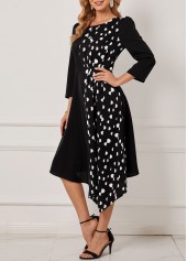Black dresses,Dot dresses,ROTITA Polka Dot Asymmetric Hem Black Dress