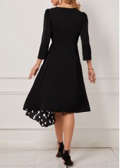 Black dresses,Dot dresses,ROTITA Polka Dot Asymmetric Hem Black Dress