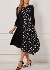 Black dresses,Dot dresses,ROTITA Polka Dot Asymmetric Hem Black Dress