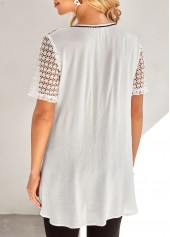 White tops,Contrast Color tops,ROTITA Lace Stitching Contrast Stitch White Blouse