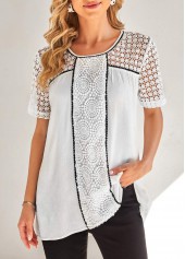 ROTITA Lace Stitching Contrast Stitch White Blouse