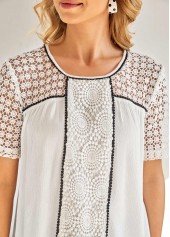 White tops,Contrast Color tops,ROTITA Lace Stitching Contrast Stitch White Blouse