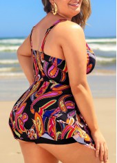 Multi Color plus size,Paisley plus size,ROTITA Plus Size Multi Color Paisley Print Swimdress Top