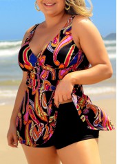 Multi Color plus size,Paisley plus size,ROTITA Plus Size Multi Color Paisley Print Swimdress Top