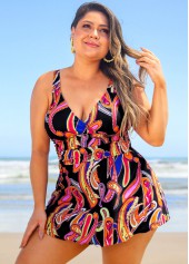 Multi Color plus size,Paisley plus size,ROTITA Plus Size Multi Color Paisley Print Swimdress Top