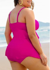 Hot Pink plus size,Plain Color plus size,ROTITA Hot Pink Plus Size Layered Hem Tankini Set